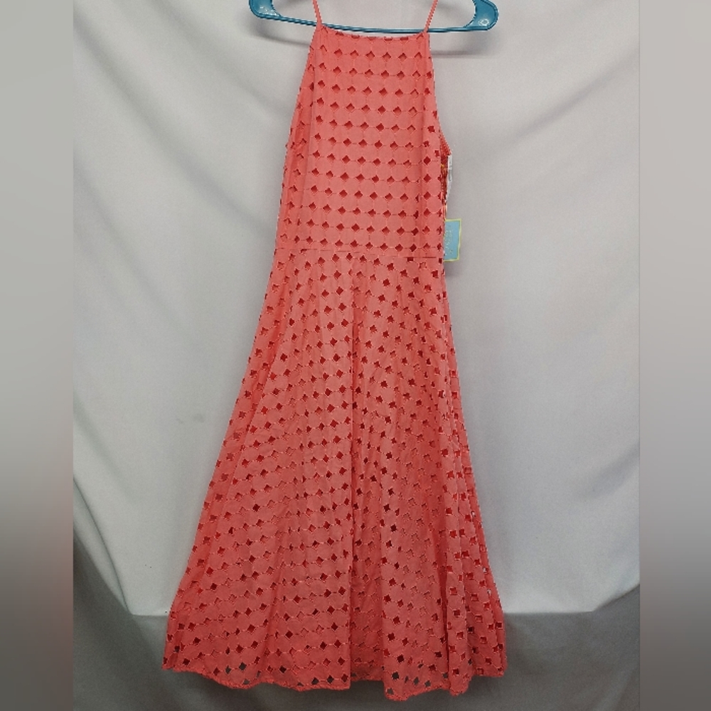 CeCe Coral Eyelet Halter Maxi Dress